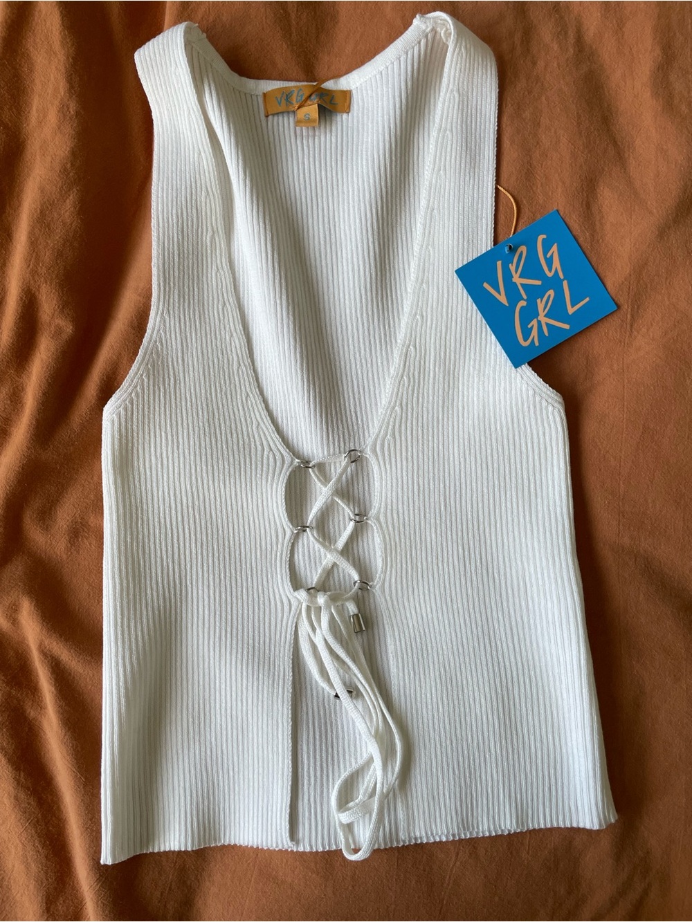 Verge Girl White Ribbed Lace-Up Tank Top